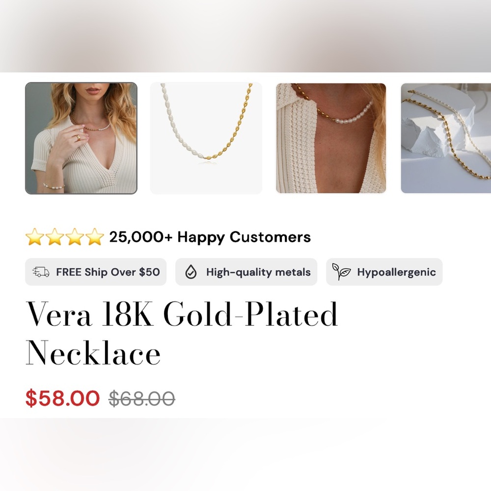BROOK & BLOOM VERA 18K GOLD PLATED NECKLACE - Picture 4 of 8
